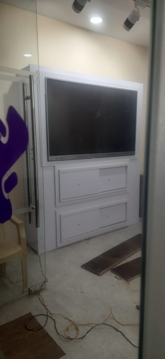 Display Room Tv Unit  Wooden work white colour